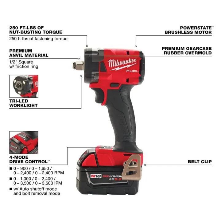Milwaukee M18 FUEL 1/2 inch Compact Impact Wrench with Friction Ring Kit 3