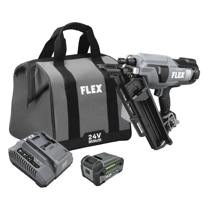 FLEX 24V Brushless 30 Degree Framing Nailer Kit 1