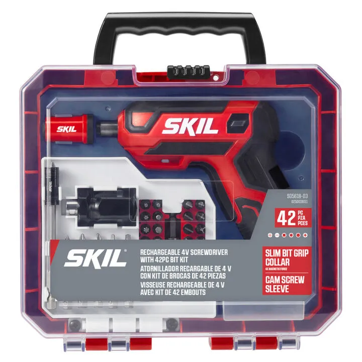SKIL 4V Rechargeable Cordless Screwdriver - Complete 42-Piece Precision Bit Kit 1