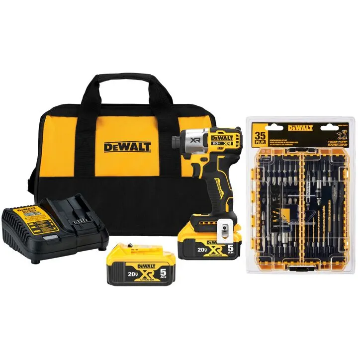DEWALT 20V XR Brushless Impact Driver Kit with Rapid Load Accessory Set & Toughcase+ Bundle
