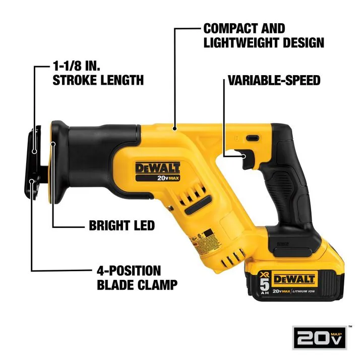 DEWALT 20V MAX Compact Reciprocating Saw Kit with 5.0Ah Battery 2