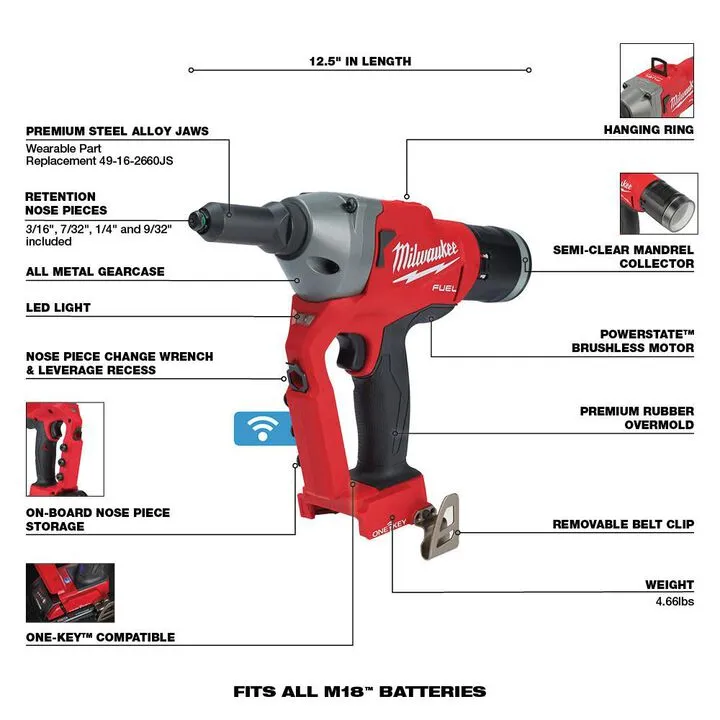 Milwaukee M18 FUEL 1/4-inch Blind Rivet Tool with ONE-KEY (Reconditioned - Bare Tool) 2