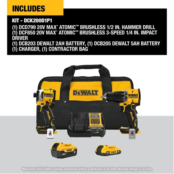DEWALT 20V MAX Cordless 2-Tool Hammer Drill and Impact Driver Combo Kit 1