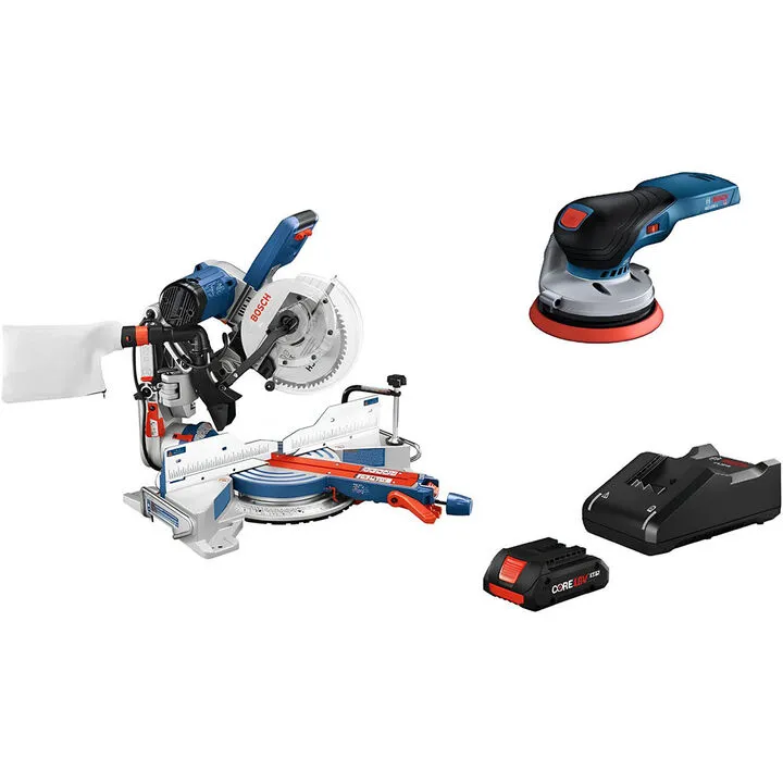 Bosch Professional 10in Miter Saw & 18V 5in Random Orbit Sander Combo Kit