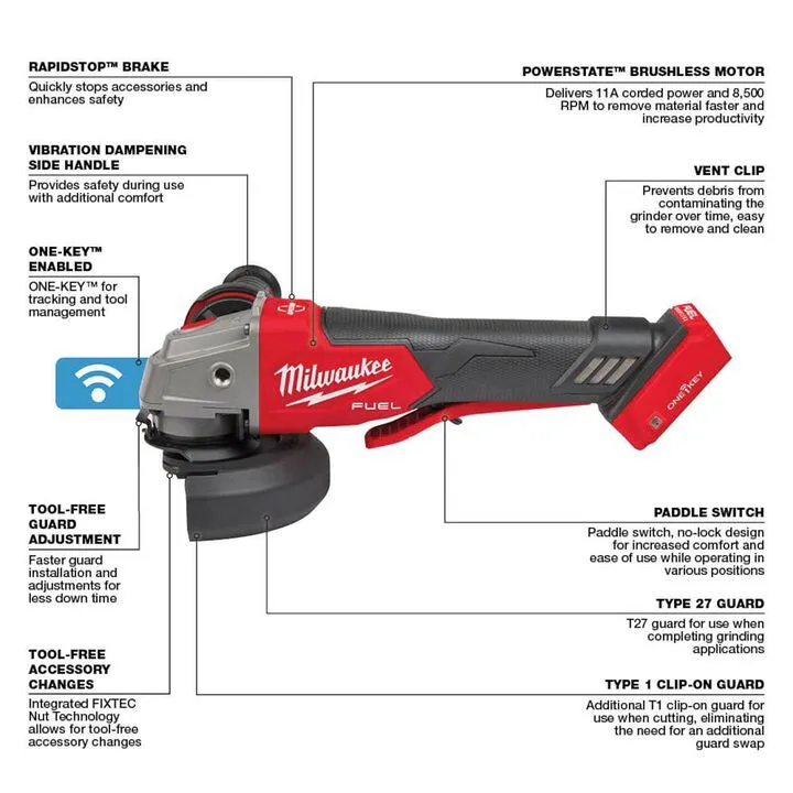 Milwaukee M18 FUEL 4-1/2 inch / 5 inch Braking Grinder (Bare Tool)