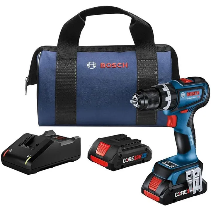 Bosch 18V EC Brushless 1/2 Inch Hammer Drill/Driver Kit with 2x CORE18V 4Ah Batteries