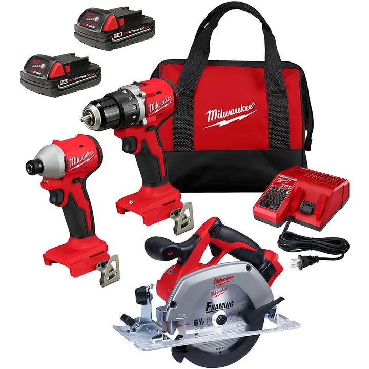 Milwaukee M18 3-Tool Combo Kit: 1/2 in. Drill, 1/4 in. Impact & 6-1/2 in. Circular Saw