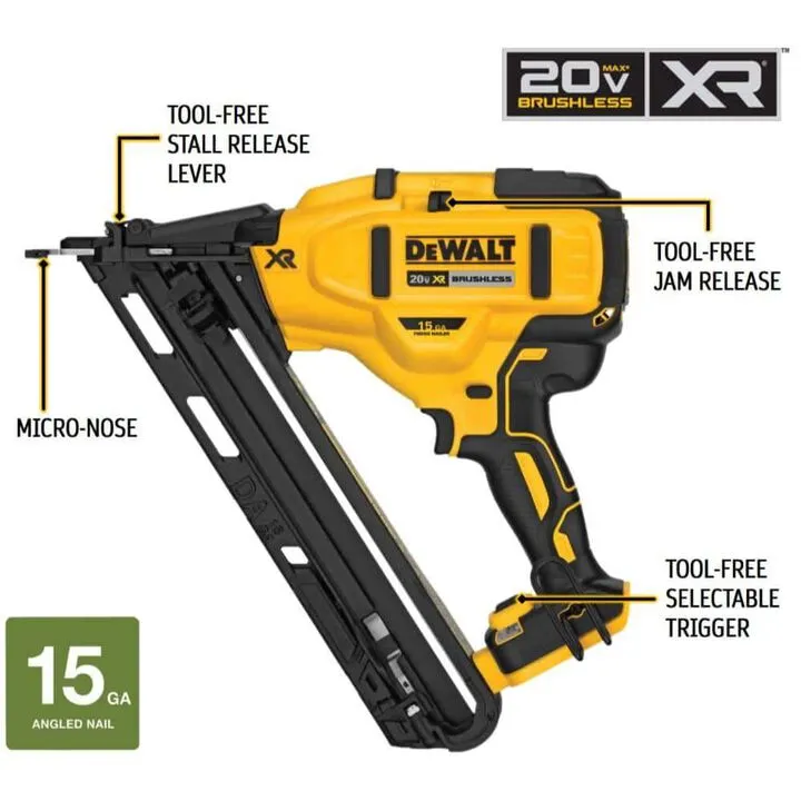 DEWALT 20V MAX XR 15 GA Angled Finish Nailer (Bare Tool) 1
