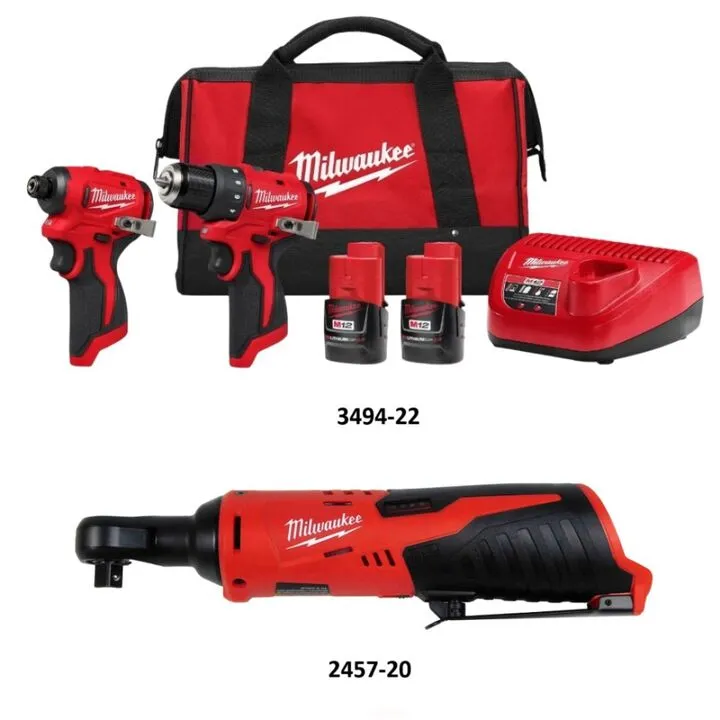 Milwaukee M12 Subcompact Brushless 2-Tool Combo Kit and 3/8 Inch Ratchet Bundle 1