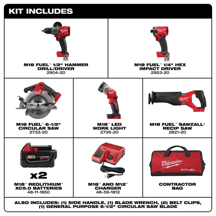 Milwaukee M18 FUEL 5-Tool Combo Kit - Professional Grade Cordless Power 5
