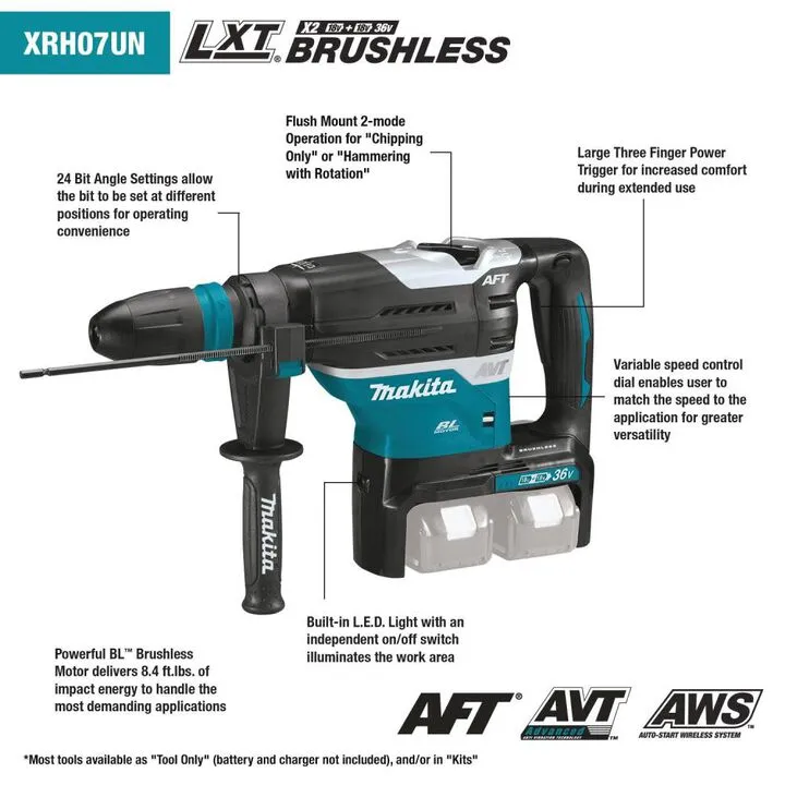 Makita 18V X2 (36V) LXT Brushless SDS-MAX Rotary Hammer with Advanced AVT and AWS (Bare Tool) 2