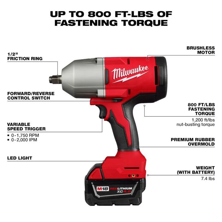 Milwaukee M18 Brushless 1/2 in High Torque Impact Wrench with Friction Ring Kit 2