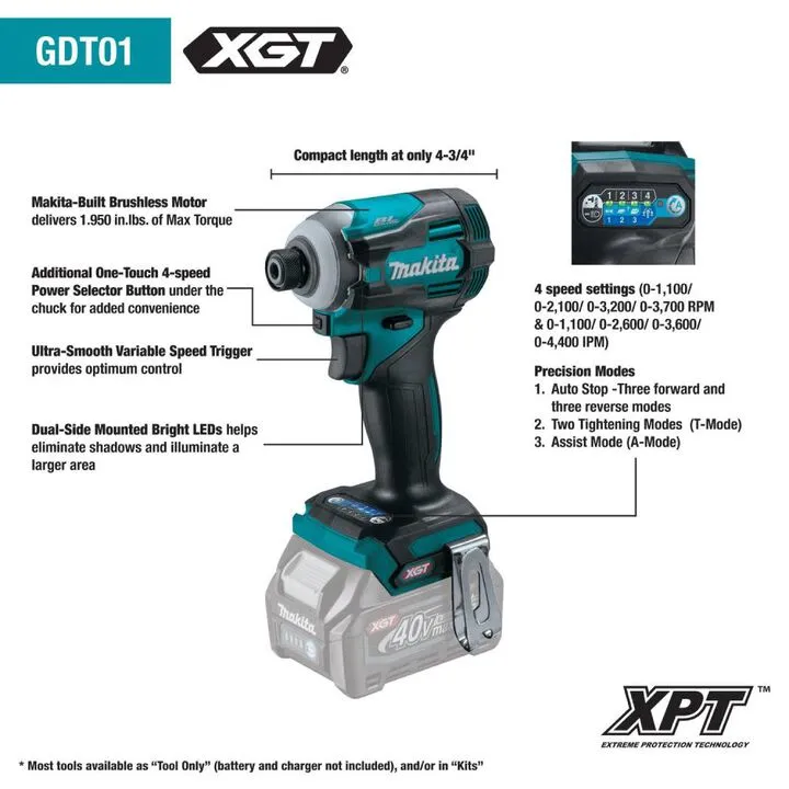 Makita 40V Max XGT 4-Speed Impact Driver (Bare Tool) with ImpactX 100-Piece Professional Driver Bit Set 3