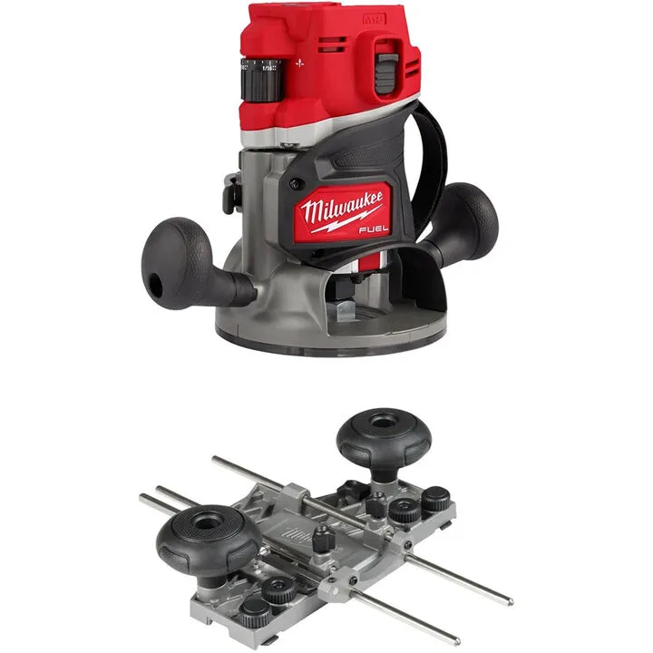 Milwaukee M18 Fuel 1/2 Inch Router (Bare Tool) with Precision Guide Rail Adapter Bundle