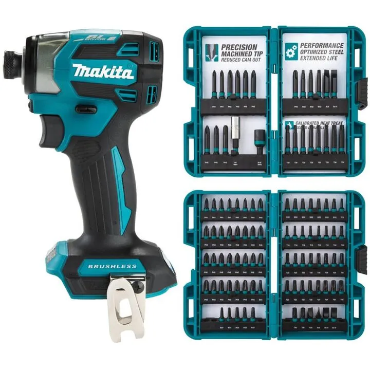 Makita 18V LXT Brushless 4-Speed Impact Driver Tool Only with ImpactX 100-Pc. Driver Bit Set Bundle