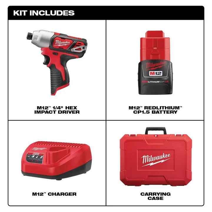 Milwaukee M12 1/4 in. Hex Impact Driver Kit - Compact Power for Tight Spaces 1