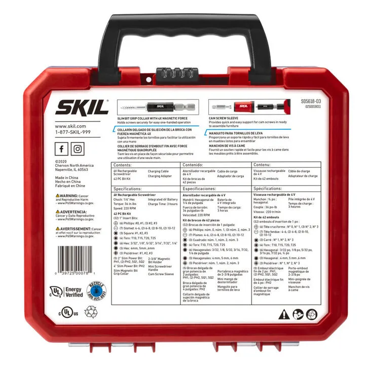 SKIL 4V Rechargeable Cordless Screwdriver - Complete 42-Piece Precision Bit Kit 2