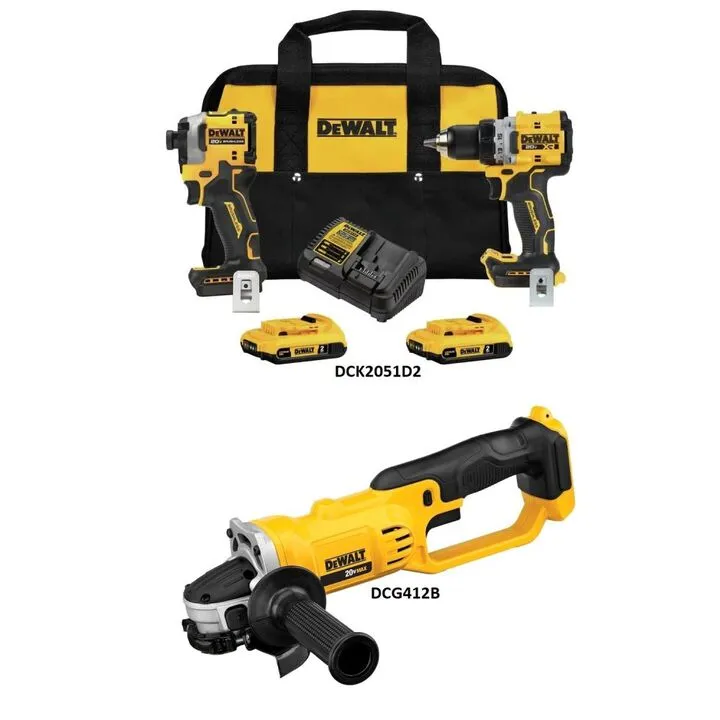 DEWALT 20V MAX Cordless Drill/Impact Driver & Grinder Professional Combo Kit 1