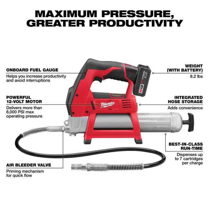 Milwaukee M12 Cordless Lithium-Ion Grease Gun Kit - Professional Maintenance Solution 2