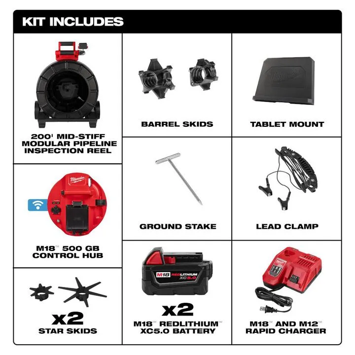 Milwaukee M18 200 Ft. Mid-Stiff Modular Pipeline Inspection System Kit 1