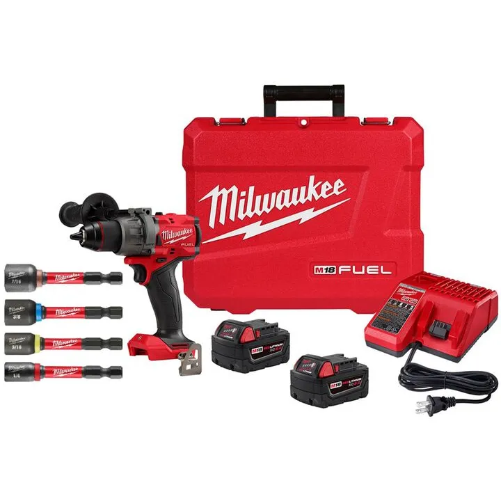 Milwaukee M18 FUEL 1/2 Inch Drill/Driver Kit & 4pc SHOCKWAVE Impact Duty Magnetic Nut Driver Set