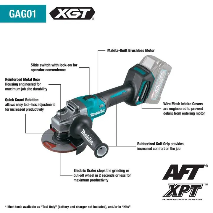 Makita XGT 40V Max 125mm Cordless Angle Grinder (Tool Only) - Advanced Brushless Metalworking System 1