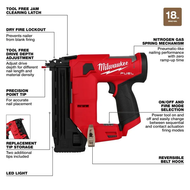 Milwaukee M12 FUEL 18 Gauge Compact Brad Nailer and 2.0 Starter Kit Bundle 3