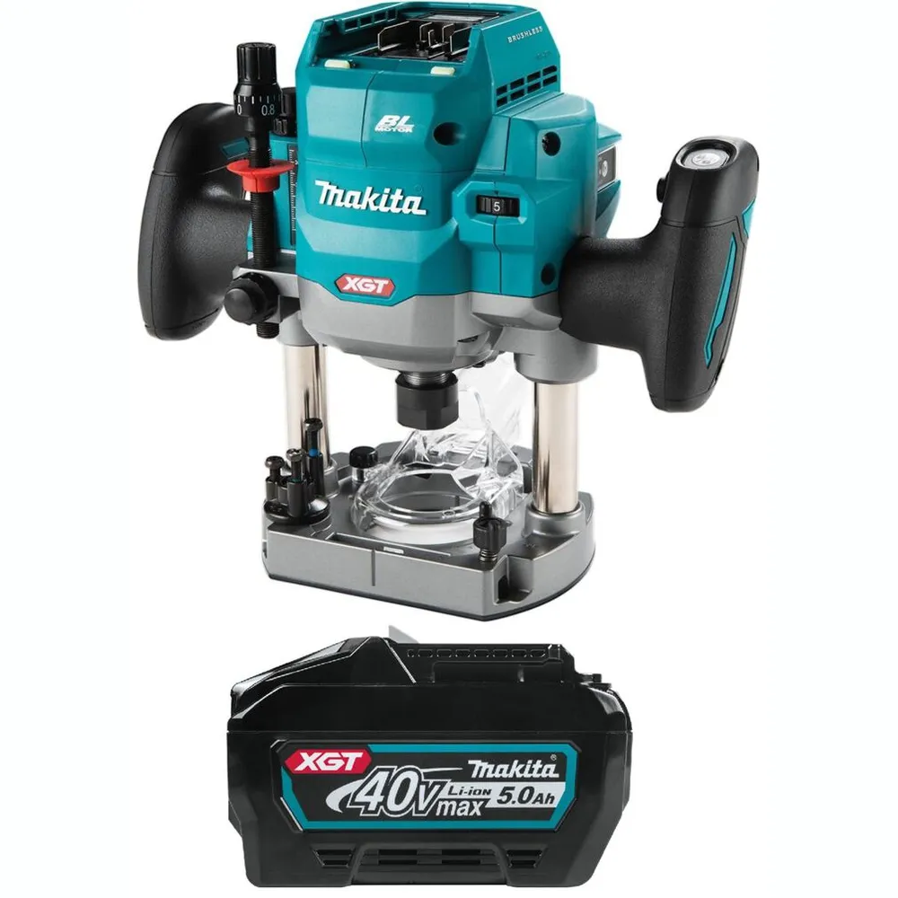 Makita 40V max XGT Brushless Cordless 2-1/4 HP Plunge Router & 5Ah Battery Bundle