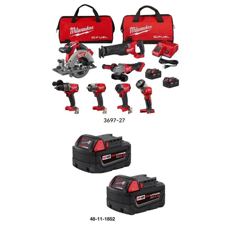 Milwaukee M18 7-Tool Combo Kit with (2) REDLITHIUM XC5.0 Battery Pack Bundle 1