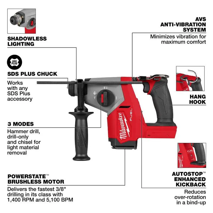 Milwaukee M18 FUEL 5/8 Inch SDS Plus Rotary Hammer (Bare Tool) 2