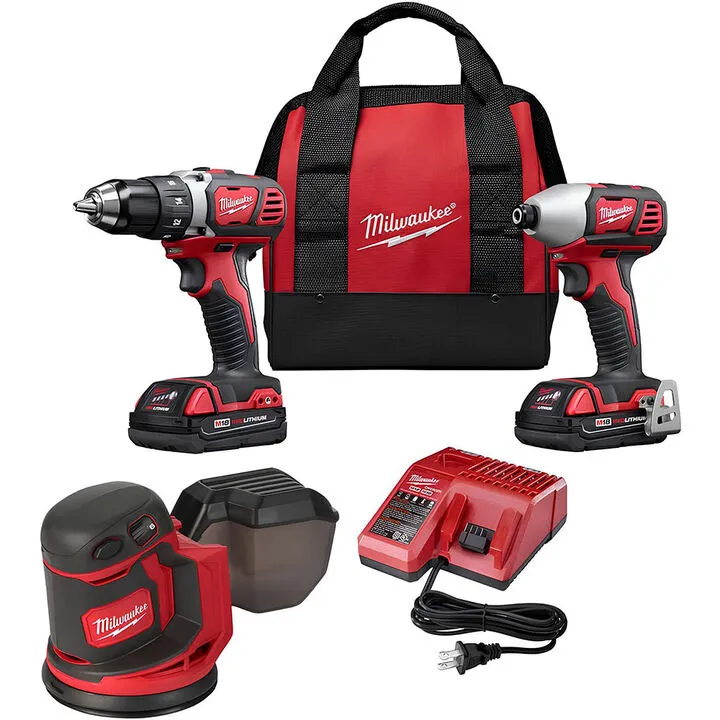 Milwaukee M18 3-Piece Cordless Combo Kit: Drill Driver, Impact Driver & Random Orbit Sander