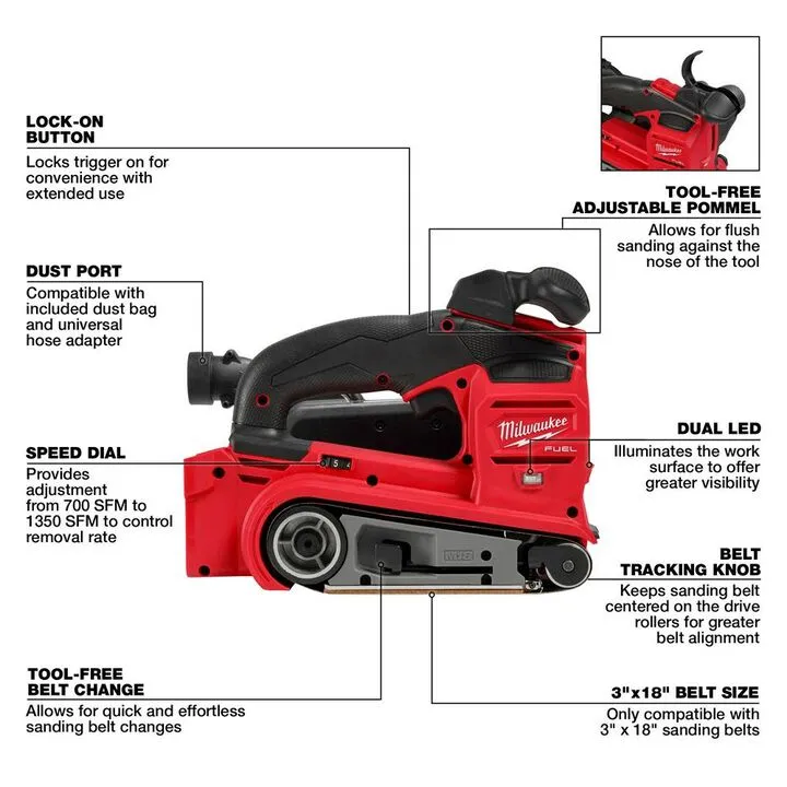 Milwaukee M18 FUEL 3-inch x 18-inch Belt Sander (Bare Tool) 3