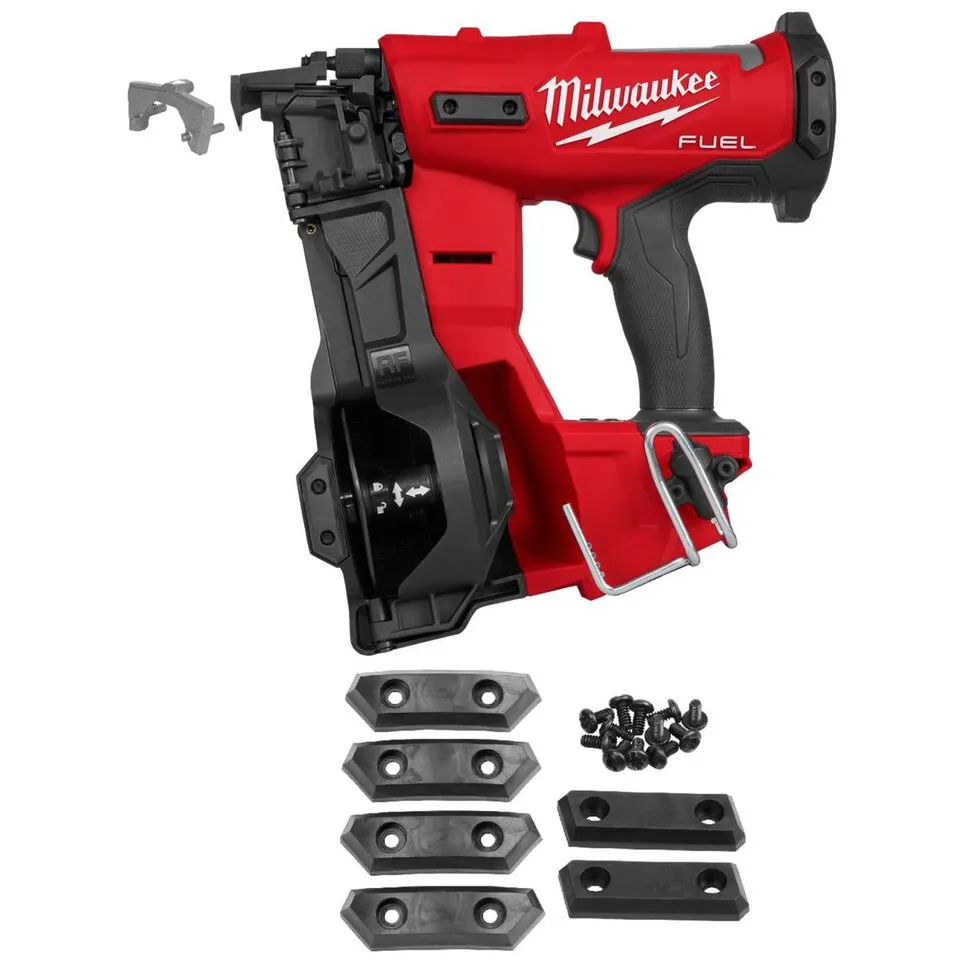 Milwaukee M18 FUEL Coil Roofing Nailer (Bare Tool) with Vinyl Siding Tip & Replacement Wear Pad Bundle