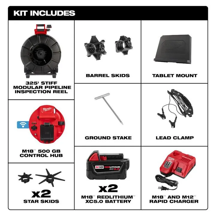 Milwaukee M18 325 Ft. Stiff Modular Pipeline Inspection System Kit 1