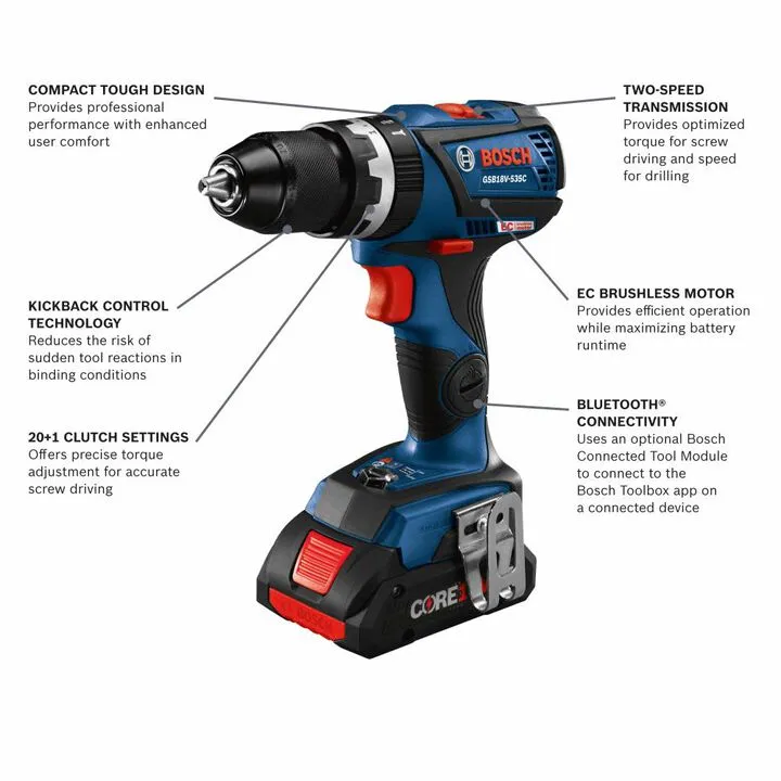 Bosch 18V EC Compact Tough 1/2in Hammer Drill/Driver Kit 1