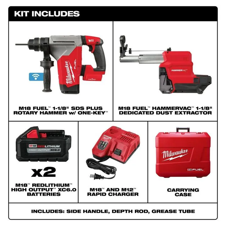 Milwaukee M18 FUEL 1-1/8 in. SDS Plus Rotary Hammer ONE-KEY Dust Extractor Kit 2