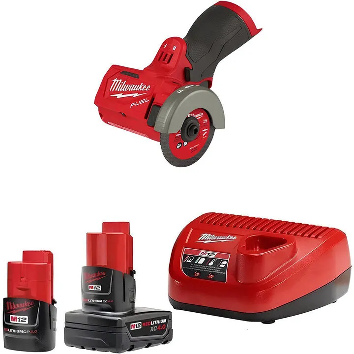 Milwaukee M12 3-Inch Compact Cut-Off Tool Kit - Includes CP 2Ah & XC 4Ah Batteries