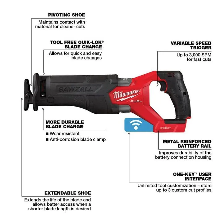 Milwaukee M18 FUEL SAWZALL Reciprocating Saw with ONE-KEY (Bare Tool) 2