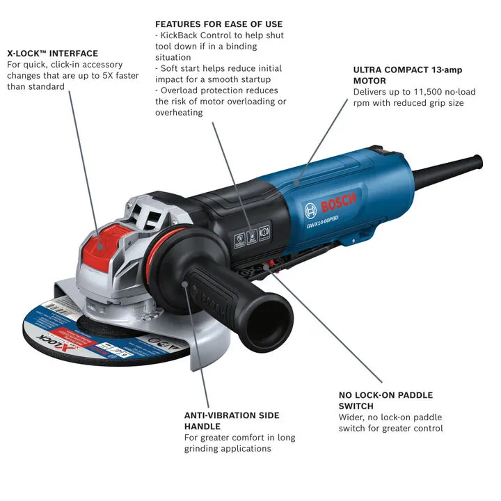 Bosch 6 Inch X-Lock Angle Grinder with No Lock-On Paddle Switch & Brake 1