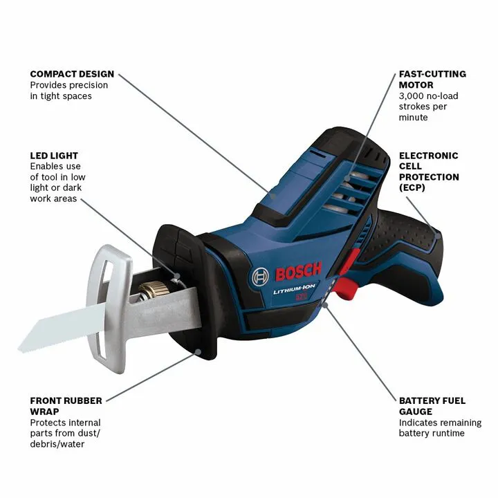 Bosch 12V Max Pocket Reciprocating Saw (Bare Tool) - Compact & Professional Cordless Power 1