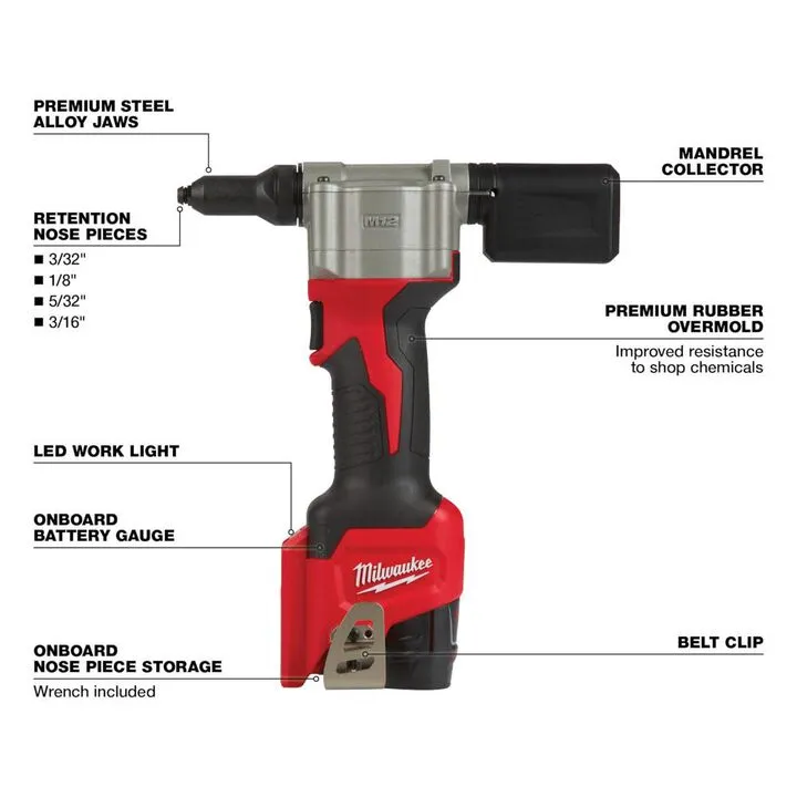 Milwaukee M12 Rivet Tool Kit - Professional Cordless Power for Efficient Fastening 2