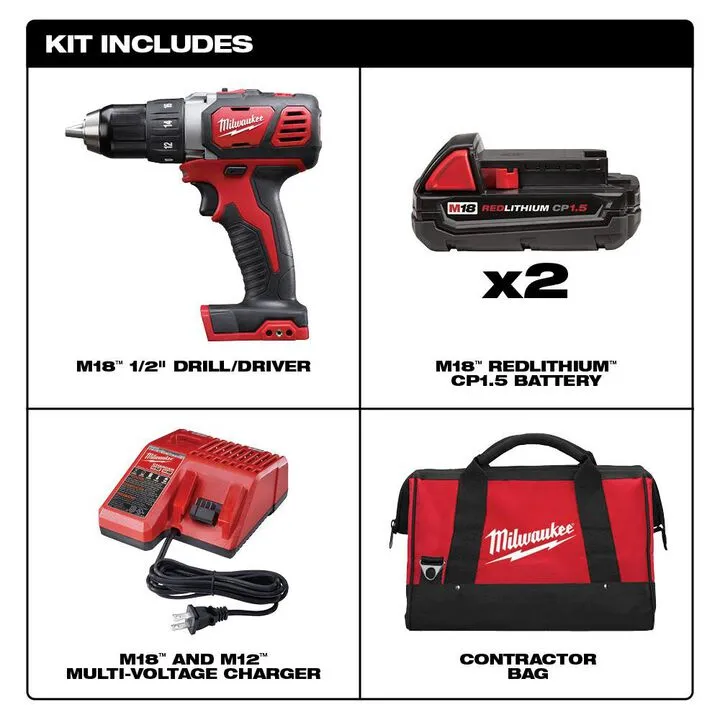 Milwaukee M18 Compact 1/2 In. Drill Driver Kit - High-Performance Cordless Versatility 1