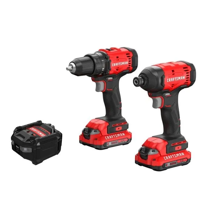 CRAFTSMAN V20 20V Cordless 1/2 Inch Drill Driver and Impact Driver Combo Kit