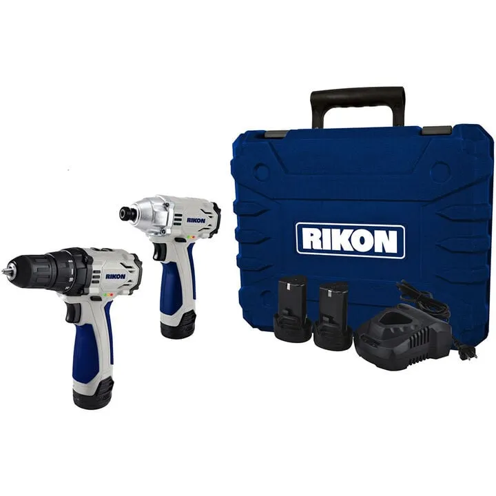 RIKON 12V Li-Ion Drill & Impact Driver Combo Kit - 2 Battery Professional Set