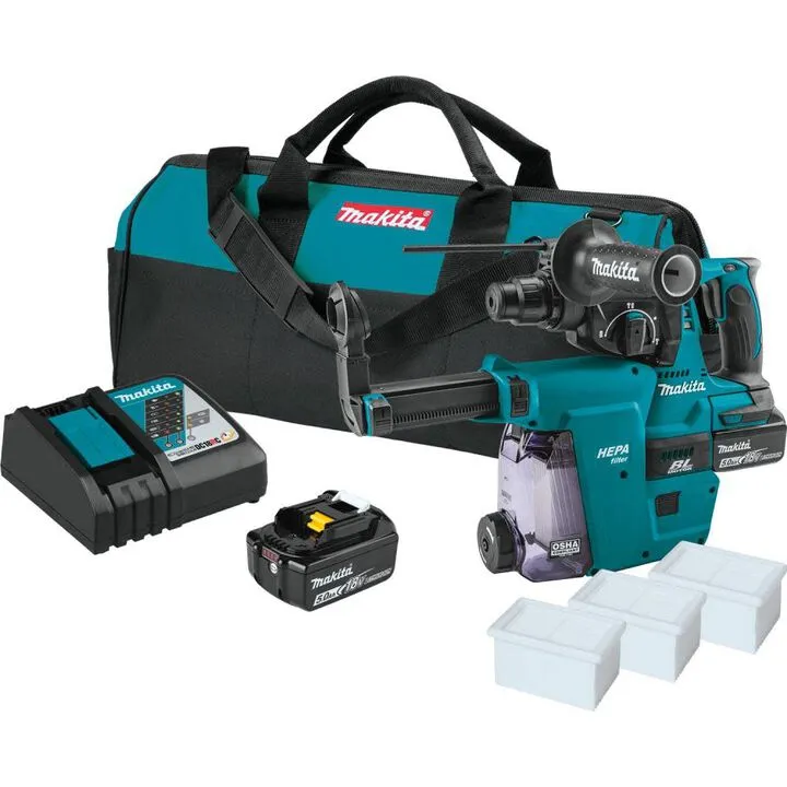 Makita 18V LXT 1-inch SDS-PLUS Rotary Hammer Kit with Integrated HEPA Dust Extractor