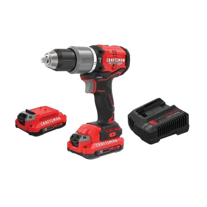 CRAFTSMAN V20 BRUSHLESS RP 1/2-Inch Hammer Drill Kit with 2x 2.0Ah Batteries & Charger