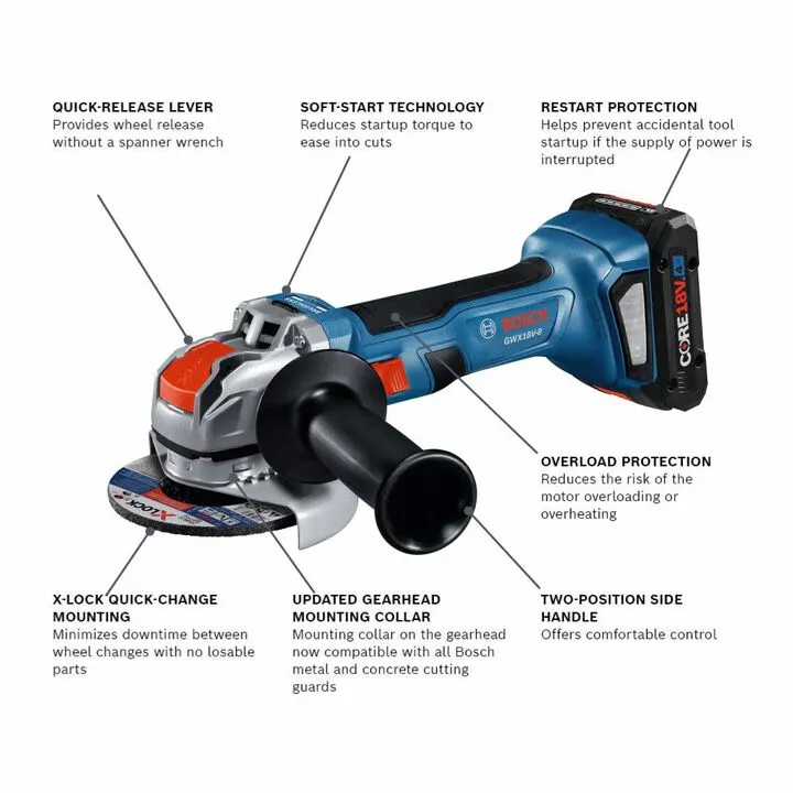 Bosch 18V X-LOCK 4 1/2in Angle Grinder Kit - Professional Grade Cordless Performance 5