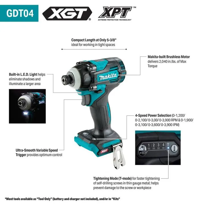 Makita 40V max XGT Brushless Cordless 4-Speed Impact Driver (Bare Tool) 1