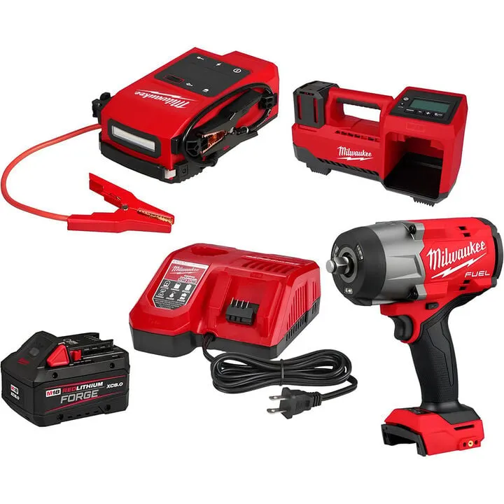 Milwaukee M18 Professional Power Bundle: XC8.0 Starter Kit, Impact Wrench & Tire Inflator