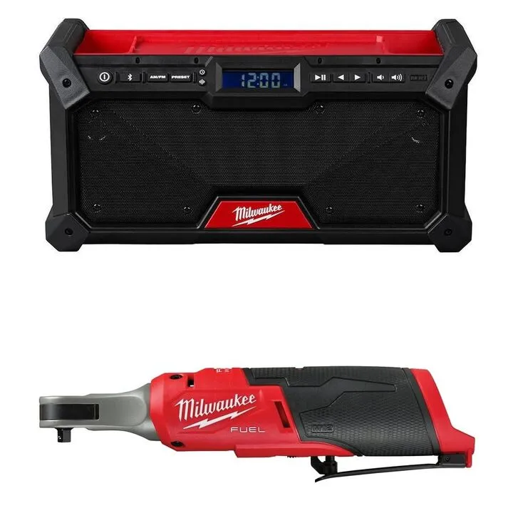 Milwaukee M18 Bluetooth Jobsite Radio & M12 High Speed Ratchet Professional Bundle (Bare Tool)